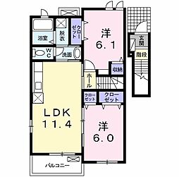 セイバリー　千代田Ｂ 2階2LDKの間取り