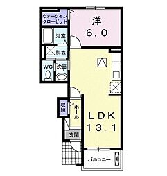 サン・ヴィレッジE 1LDKの間取図画像