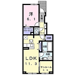 ヴィラ シャングリラ 寺尾 1LDKの間取図画像