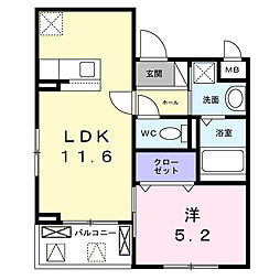 ソレイユ八条春日 1LDKの間取図画像