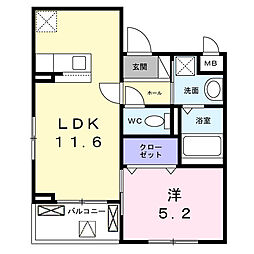 ソレイユ八条春日 1LDKの間取図画像