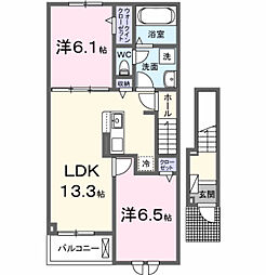 グランディール富雄南 2LDKの間取図画像