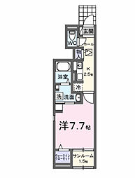 フラン アビタシオン 1Kの間取図画像