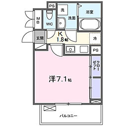 ラフレシール ウエスト 1Kの間取図画像