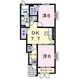 グリーンテラスB 2DKの間取図画像