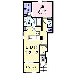 ルラシオン・N-2 1LDKの間取図画像