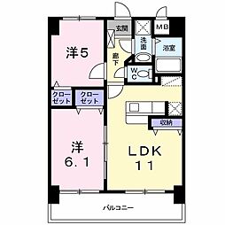 スカイシャトレ空港南 2LDKの間取図画像