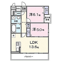 コスモステラス ウエスト 2LDKの間取図画像