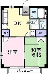 グレースヒルズB 2DKの間取図画像