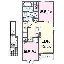 RUSH・BLOOM上瓦屋I 2LDKの間取図画像