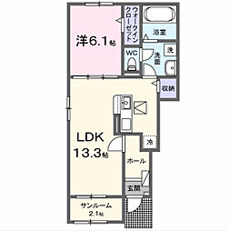 ラルジュB 1LDKの間取図画像