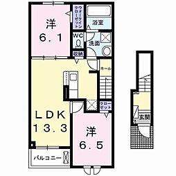 ソレイユ元町IV 2LDKの間取図画像