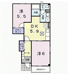ディアコート弐番館 2DKの間取図画像