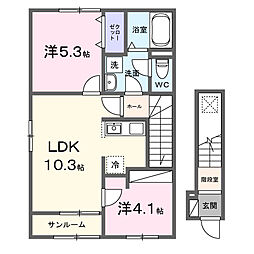 セゾンフルール 2LDKの間取図画像