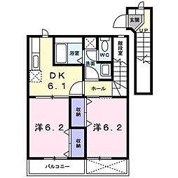 プリムヴェールB 2DKの間取図画像