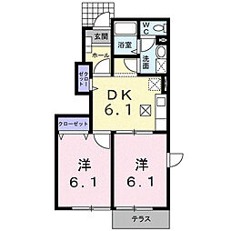 サイモンSEVENA棟 2DKの間取図画像