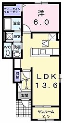 ピア野市1 1LDKの間取図画像