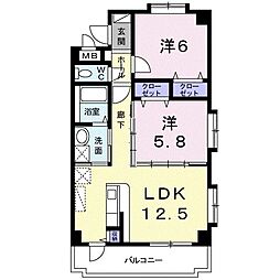 マンショングレースコート 2LDKの間取図画像