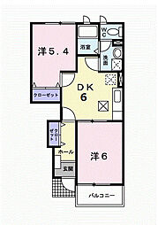 アルカディアB 2DKの間取図画像