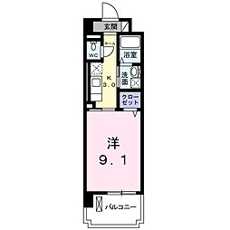 カーサソレアード 1Kの間取図画像