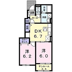 カーサ・ハピネス1 2DKの間取図画像