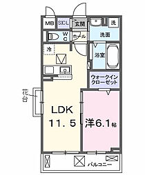 ベル ブライト 1LDKの間取図画像