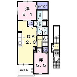 カーサ・ラッフィナート 2LDKの間取図画像
