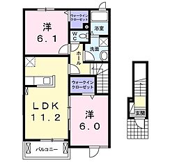 コーネル若月2 2LDKの間取図画像
