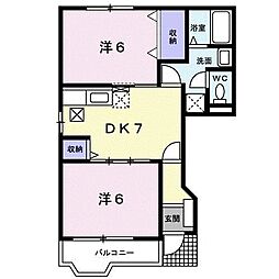 アサヒコーポ桜1 2DKの間取図画像