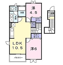 ソレイユB棟 2LDKの間取図画像