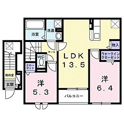 奈良市朱雀3丁目アパート 2LDKの間取図画像