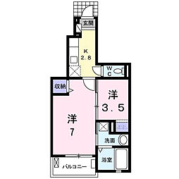 グロウグレイス 1Kの間取図画像