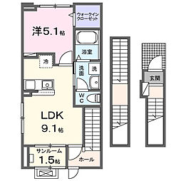 レガリア駅東 1LDKの間取図画像