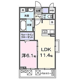 グレイスパークIII 1LDKの間取図画像