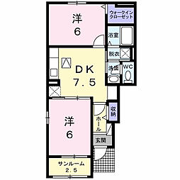 エルヴィータ・ウーノ 2DKの間取図画像