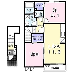 パークサイドK 2LDKの間取図画像
