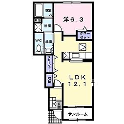 サンクチュアリ北府1 1LDKの間取図画像