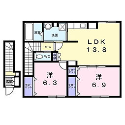アリビオ 2LDKの間取図画像