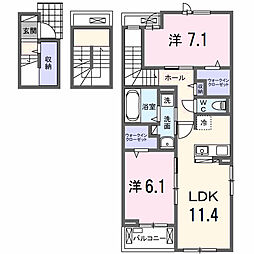 サンティエNAGAI 2LDKの間取図画像