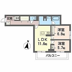 BEREO大町 2LDKの間取図画像