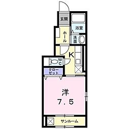 サンハウス 1Kの間取図画像
