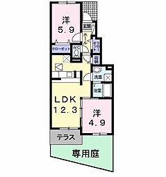レインツリー二番館 2LDKの間取図画像