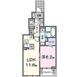 シェーン ハイム 1LDKの間取図画像