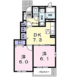 カルムクール 2DKの間取図画像