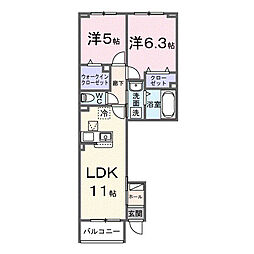 プラシードIII 2LDKの間取図画像