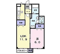 シャトーヴェール 1LDKの間取図画像