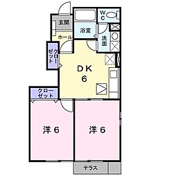 シャンフォンテーヌ 2DKの間取図画像