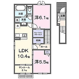 仮称)西茅原アパートA 2LDKの間取図画像
