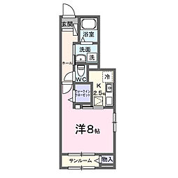 プラシード 1Kの間取図画像