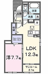 キーウエスト K 1LDKの間取図画像